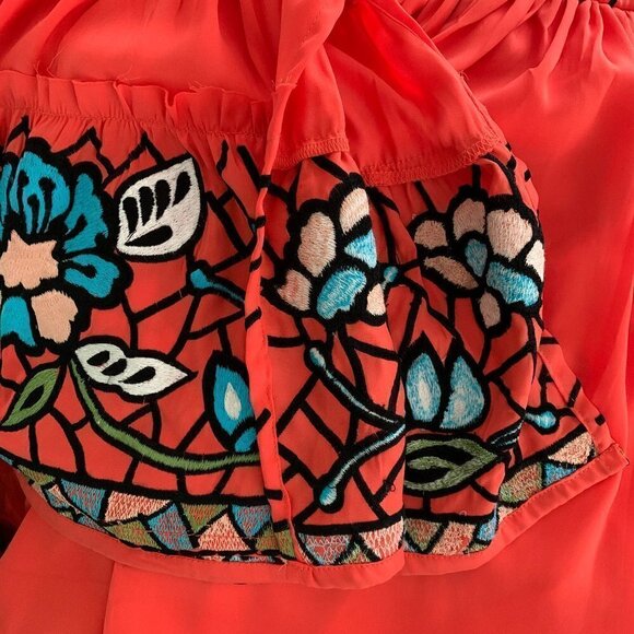 KAS New York Malo Blouse Large Embroidered Ruffle Boho Stained Glass Top - Picture 8 of 15